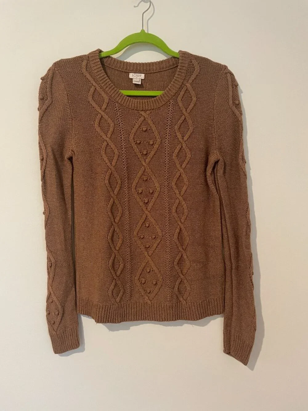 J. Crew khaki chunky cableknit cotton and woolblend sweater